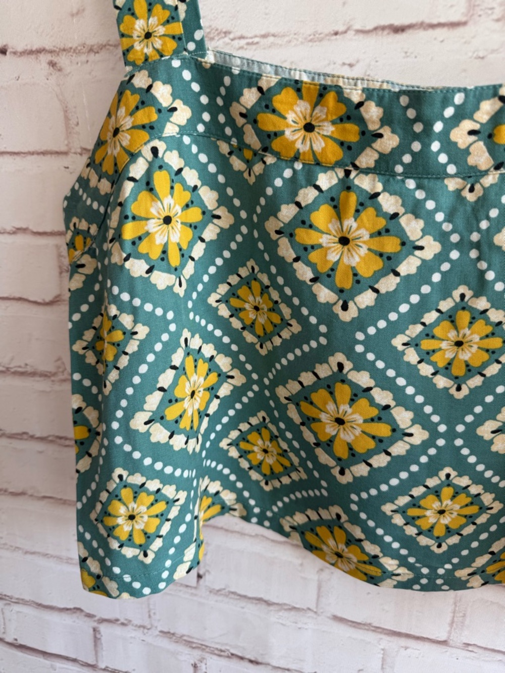 Floral Square-Neck Crop Top in Teal and Yellow - Picture 3 of 5